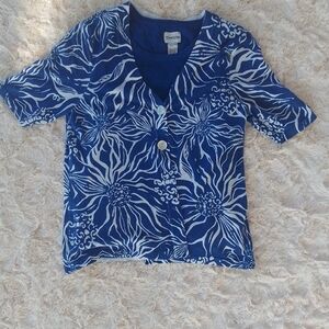 Chico's Blue and White Button Down Shirt